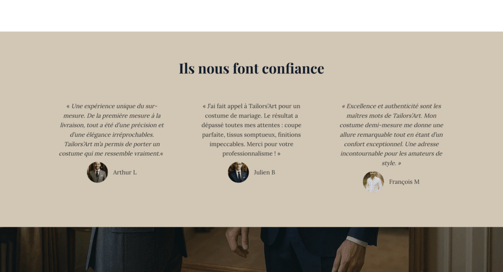 Capture d'écran du site Tailors'Art numéro 4